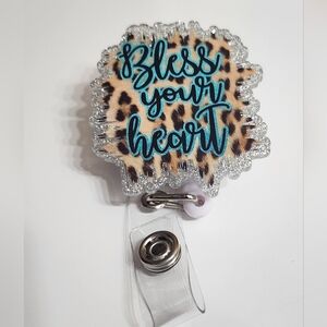 Bless Your Heart Badge Reel Animal Print Alligator Clip ID Holder